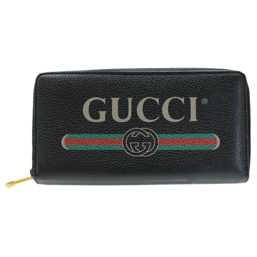 GUCCI Round Zipper Long Wallet Black Green Red Leather